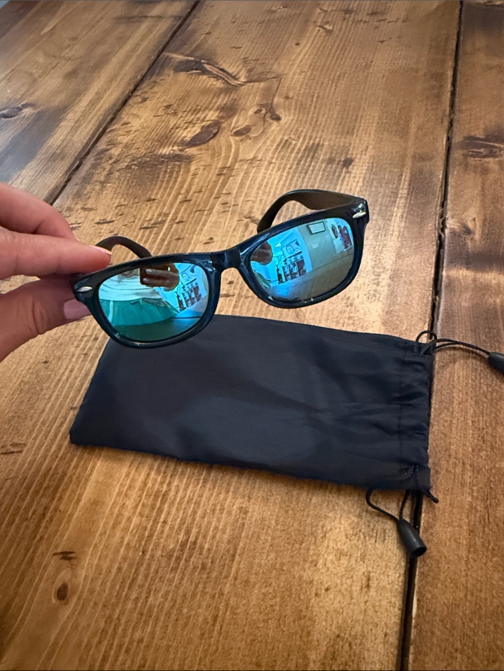 Black Frame Sunglasses with Blue Mirrored Lenses